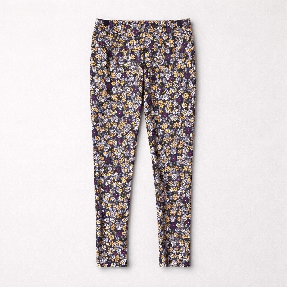 Live Well Floral Print Women's Yoga Pants With Pockets-Purple Multi   Size S